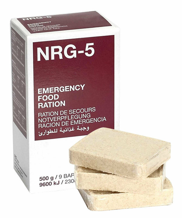 Paceta de alimentos de supervivencia del ejército de raciones de emergencia MRE Prepper Military NRG-5 500G. 9 barras