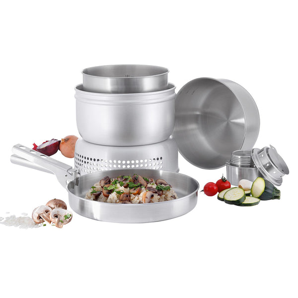 Tatonka Camping Cooking Stove Set Burner de acero inoxidable Pot compacta al aire libre