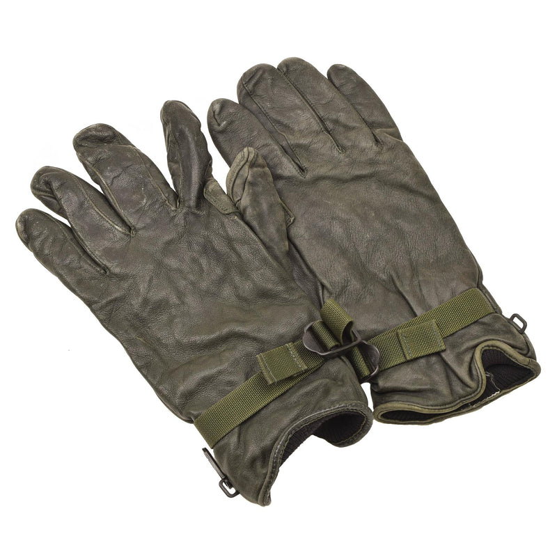 Guantes de cuero de Mk II originales británicos forrados con la mano de la mano verde oscuro