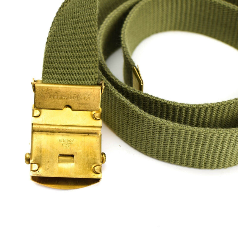 Ejército sueco original Cinturón verde de color verde lienzo militar W Hebilla Suecia