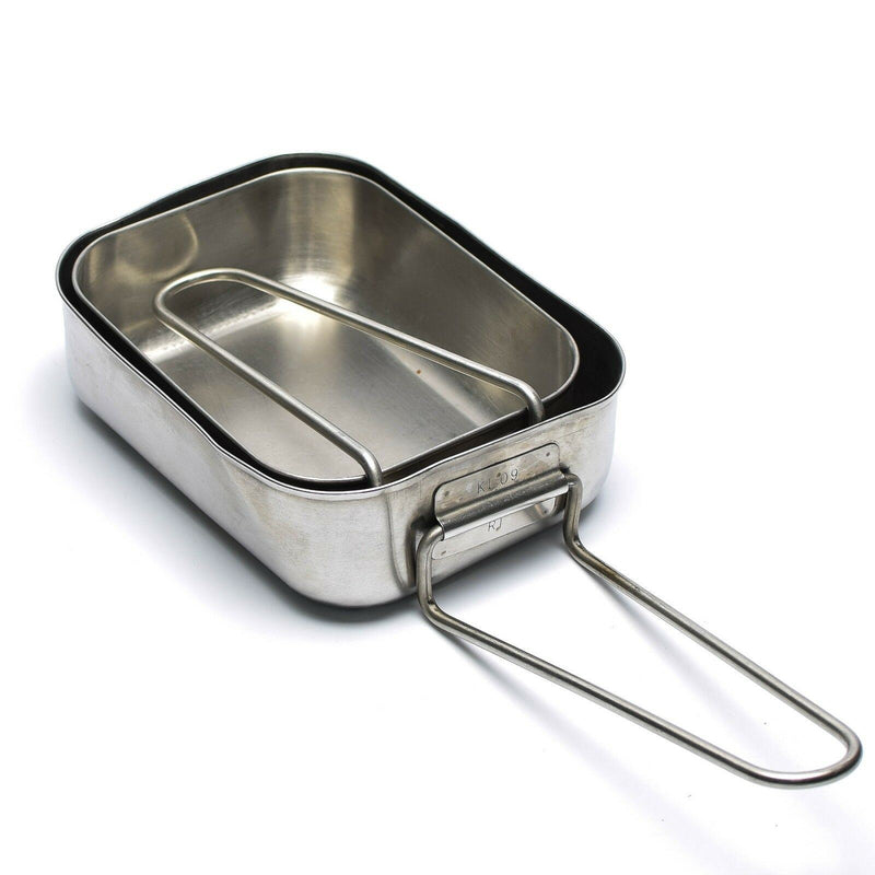 Original holandés Militar de acero inoxidable 2 PCS Mess Tins Mess Cooker Military Bushcraft
