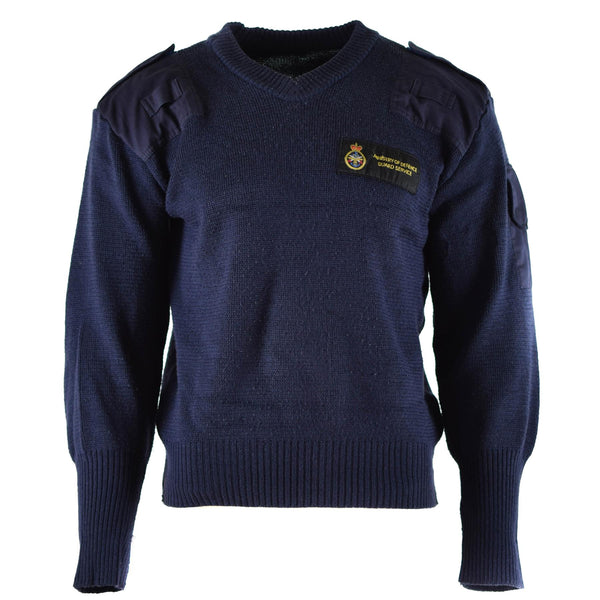 Servicio de defensa británico original Comando Comando Jumper azul suéter de cuello en V
