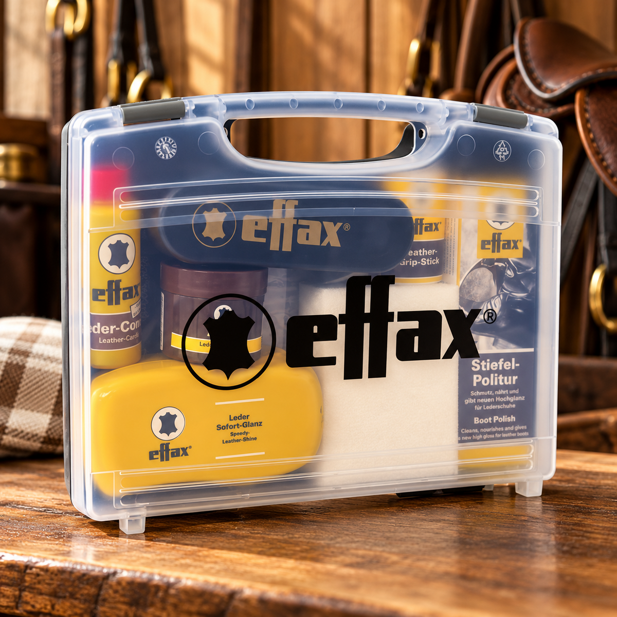 Effax Leather Care Case Kit completo de limpieza y pulido de cuero Juego de viaje