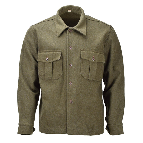 Chaqueta formal italiana original uniforme de lana de oliva puños ajustables vintage