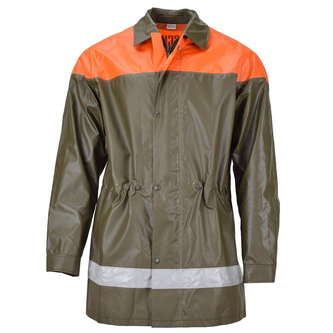 Chaqueta impermeable de protección civil suiza original abrigo largo verde oliva