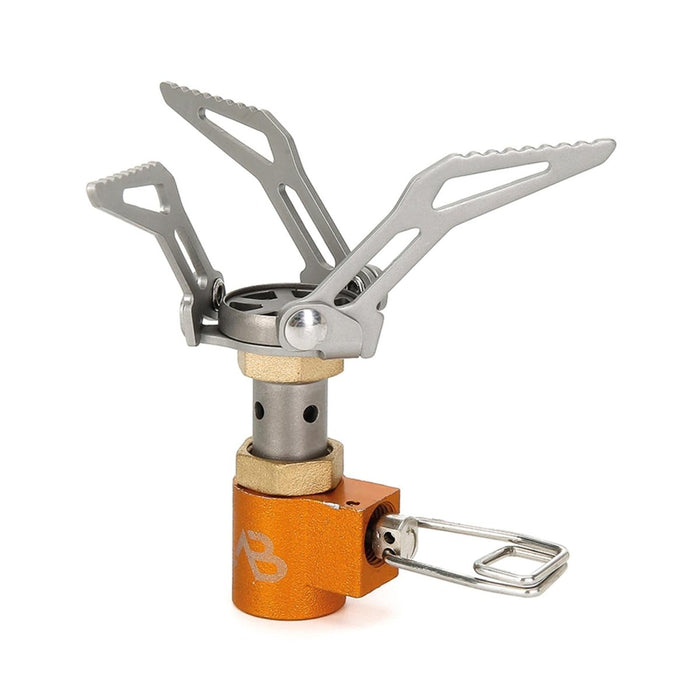 Estufa de camping plegable de titanio, compacta y ligera, con base naranja para senderismo y uso al aire libre