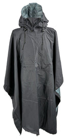 Black waterproof Ale-Tex poncho with hood and zipper, lightweight windproof rain cape for outdoor use and field operations.