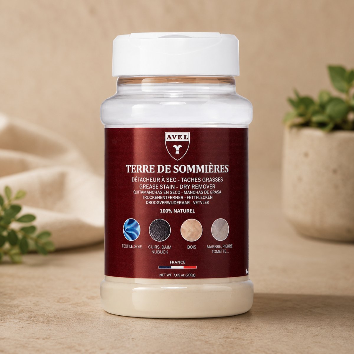 Avel Terre de Sommières Quitamanchas de Grasa Natural 200g Arcilla en Polvo