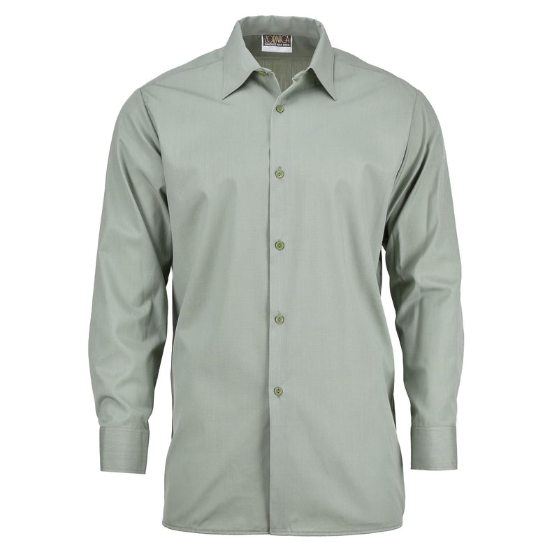 Camisa de vestir del ejército checo original oliva oliva botón de manga larga arriba excedente militar nuevo