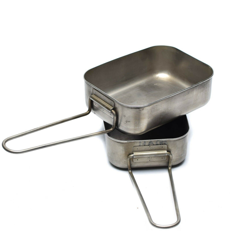 Original holandés Militar de acero inoxidable 2 PCS Mess Tins Mess Cooker Military Bushcraft