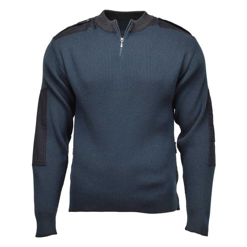 Genuino excedente militar holandés Troyer Troyer Portrover cálido trimestre zip azul suéter
