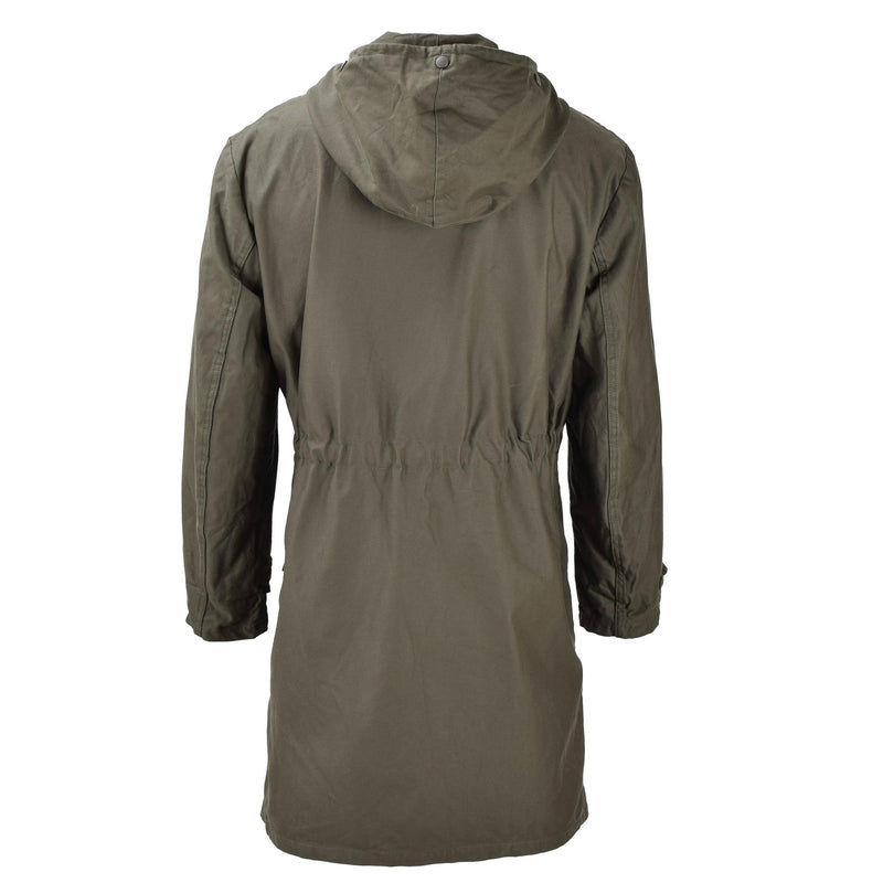 Original alemana militar larga parka chaqueta oliva abrigo con capucha ejército al aire libre