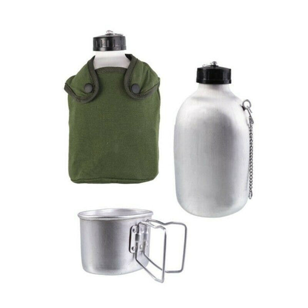 Estilo del ejército francés bebiendo frasco botella de agua de agua militar Cantina Pot W Pouch OD