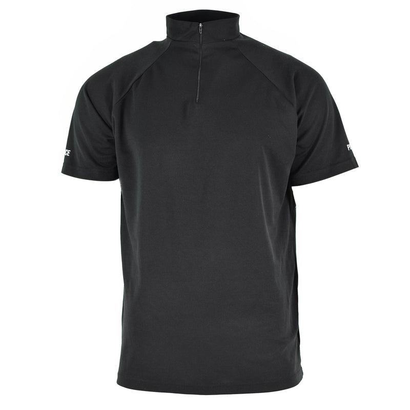 Camiseta de la policía británica genuina Black Breatable Funcional Funcional Functional Zip Guard