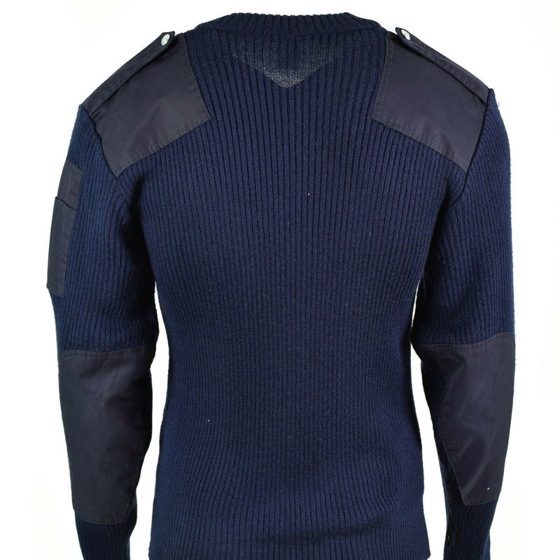 Jumper de cañón en V italiano original Jumper Séter de azul oscuro lana