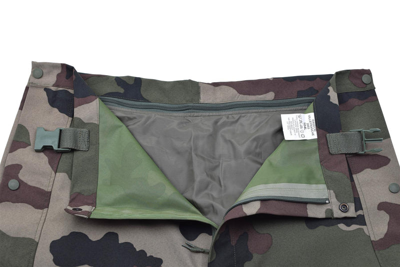 Pantalones de lluvia del ejército francés genuino trilaminato en general con aparatos ortopédicos nuevos
