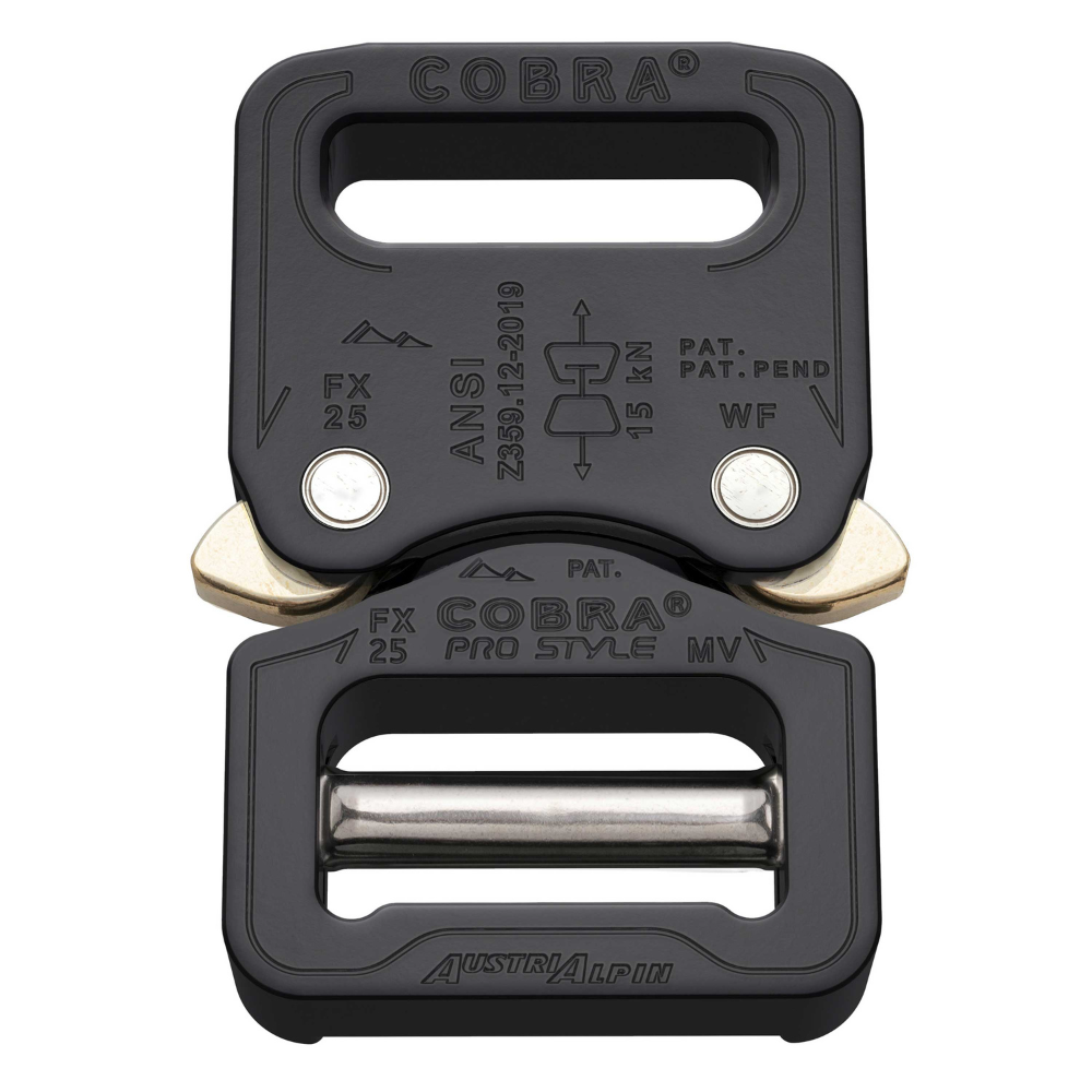 AustriAlpin COBRA PRO STYLE Hebilla de cinturón 18 kN 25 mm Liberación rápida Negro