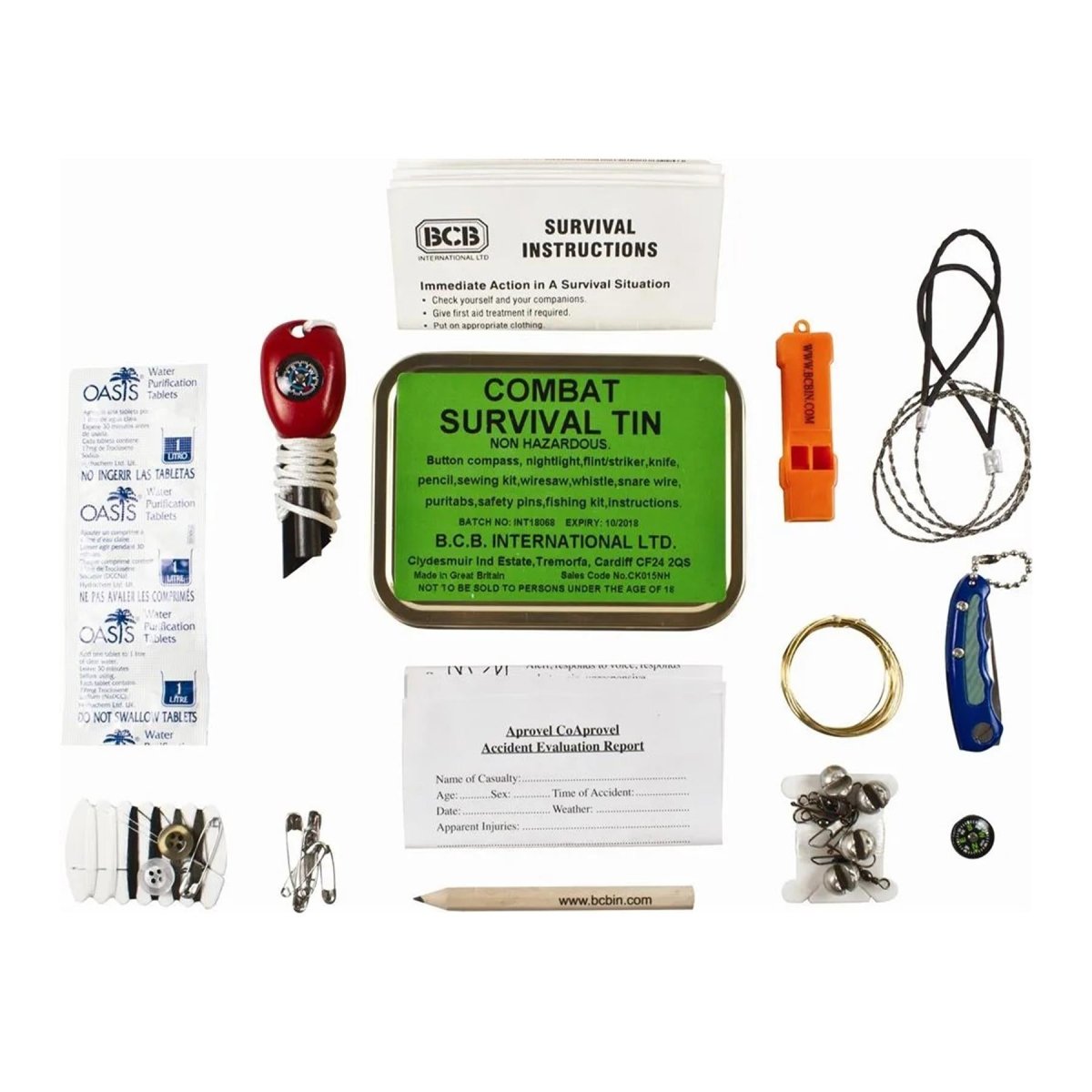 BCB Combat Survival Tin First Aids Jet Kit de supervivencia para acampar al aire libre