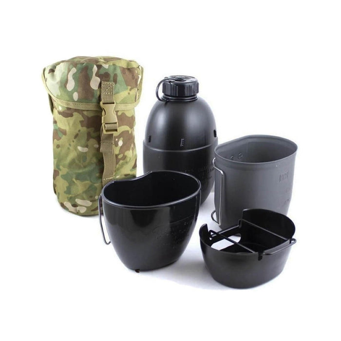 Sistema de cocción multicombustible BCB con estufa de aluminio, cantimplora, taza para cocinar, taza para beber y bolsa multicámara para acampar