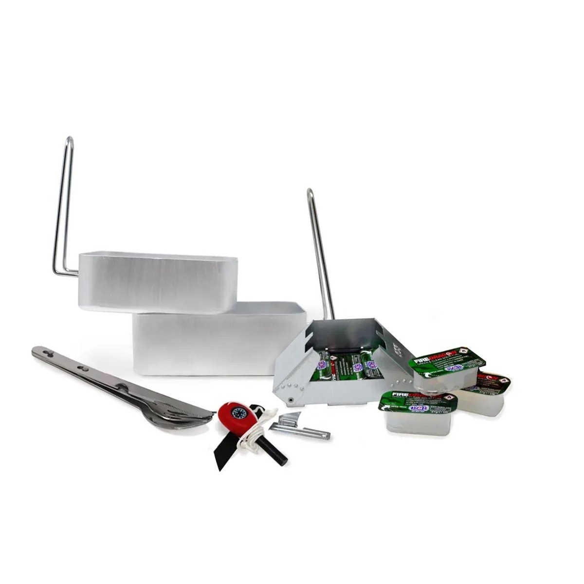 BCB Cocina al aire libre Set de senderismo de senderismo Tins Cades Catlery Striker de incendio