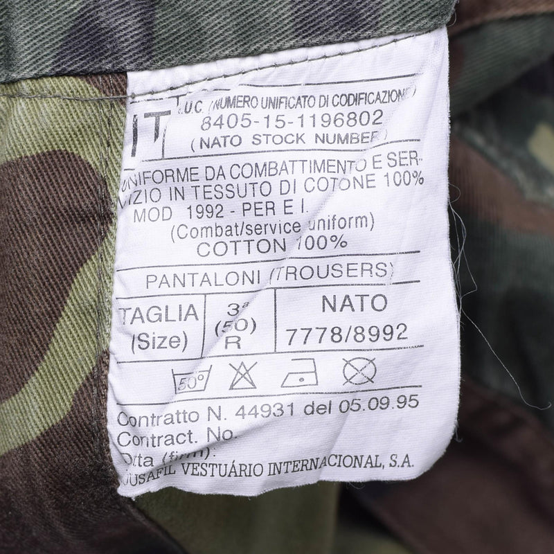 Pantalones del ejército italiano genuino Combate Combat de algodón Camuflaje de bosque de algodón Pantalones de campo