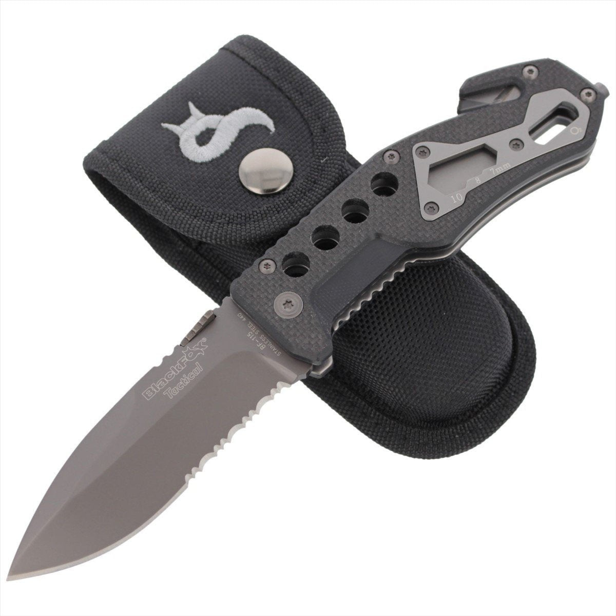 Black Fox BF-115 Navaja táctica de bolsillo AISI 440 Hoja Rompevidrios Mango G10