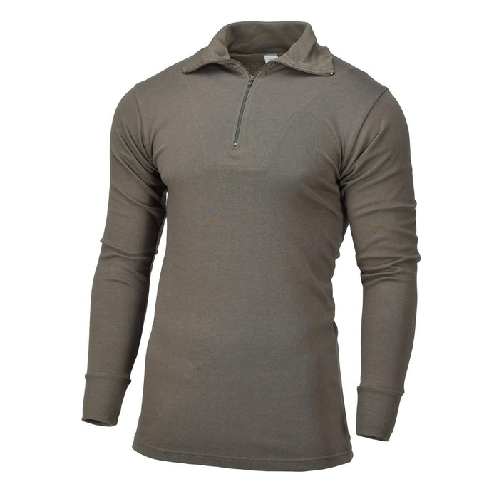 Camisa de punto térmico estilo militar Blochl Brand verde oliva con cuello alto con cremallera de 1/4 y manga larga