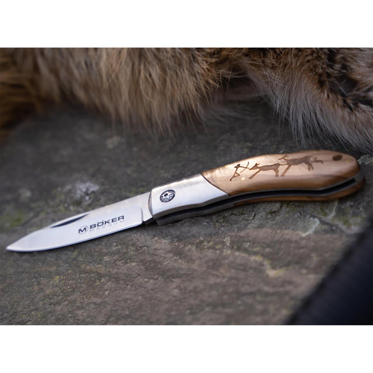 BOKER Caveman Steel navaja de bolsillo 440A acero sin recubrimiento mango de madera decorado