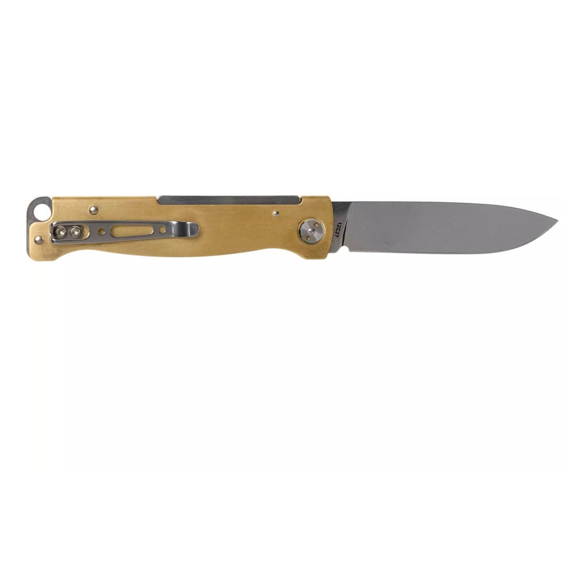 Boker Plus Atlas - Navaja de bolsillo con junta deslizante, mango de latón con punta caída y acabado satinado