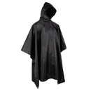 Black army style waterproof ripstop poncho cape with hood, designed for outdoor protection and camouflage.