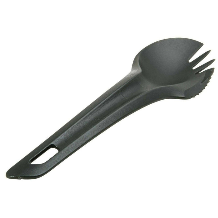 Cuchara ligera de color verde oliva Wildo que combina cuchara, tenedor y cuchillo para comidas de acampada y senderismo al aire libre