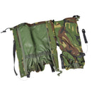 Pair of British army gaiters in DPM woodland camouflage with durable steel wire straps and full-length zippers