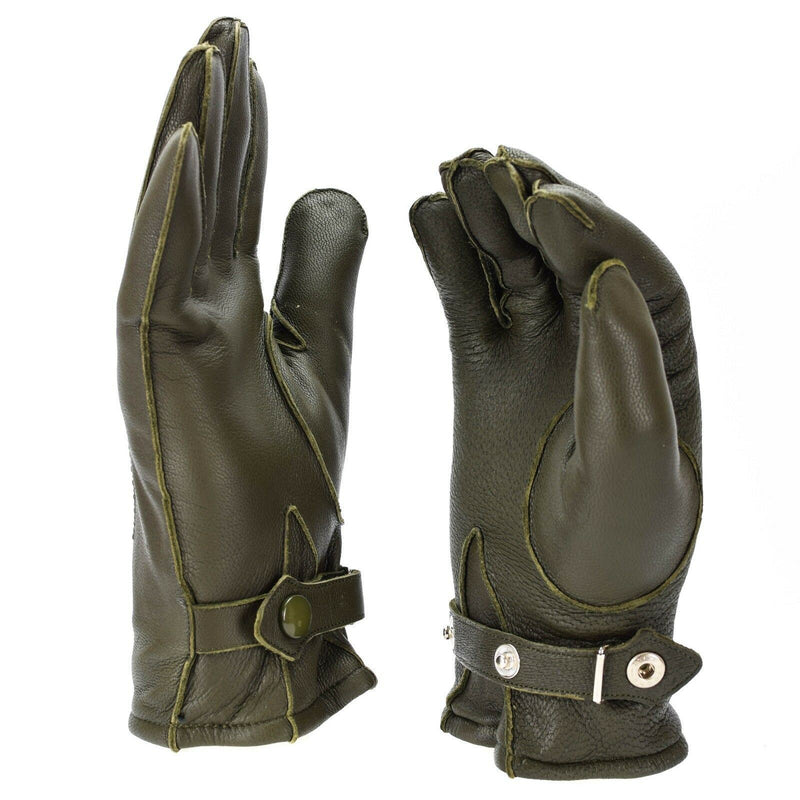 Guantes de cuero de cuero de la policía alemana genuina patrulla oliva lana 100% invierno nuevo
