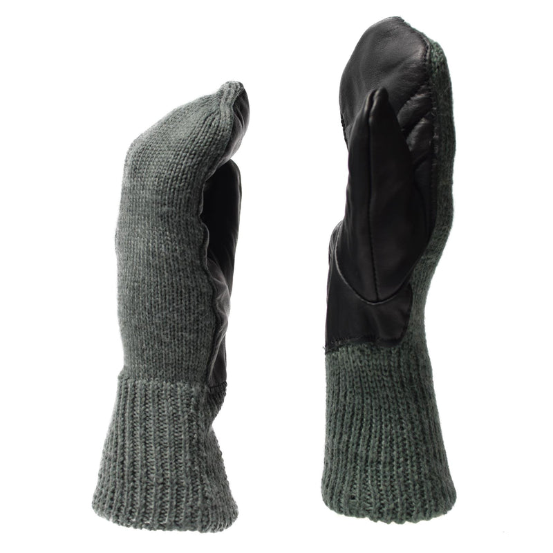 Original Swiss Army Lool Grey Clima frío Mittens Palm de cuero Problema militar