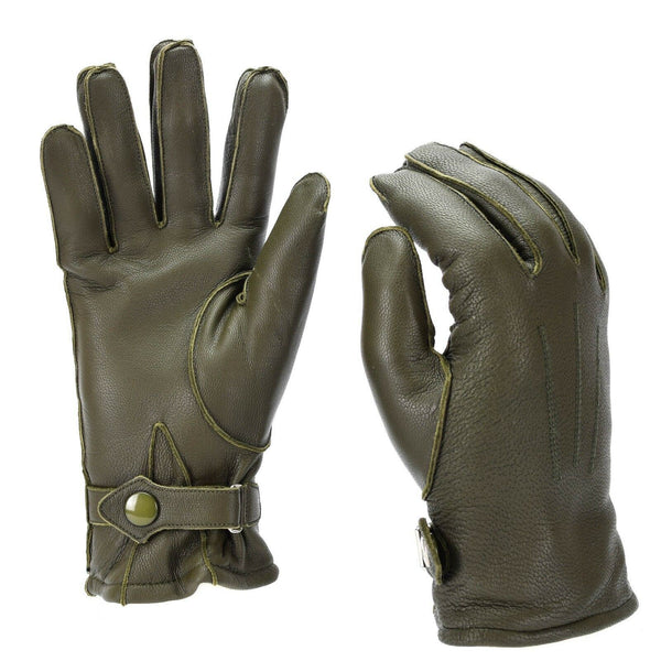Guantes de cuero de cuero de la policía alemana genuina patrulla oliva lana 100% invierno nuevo