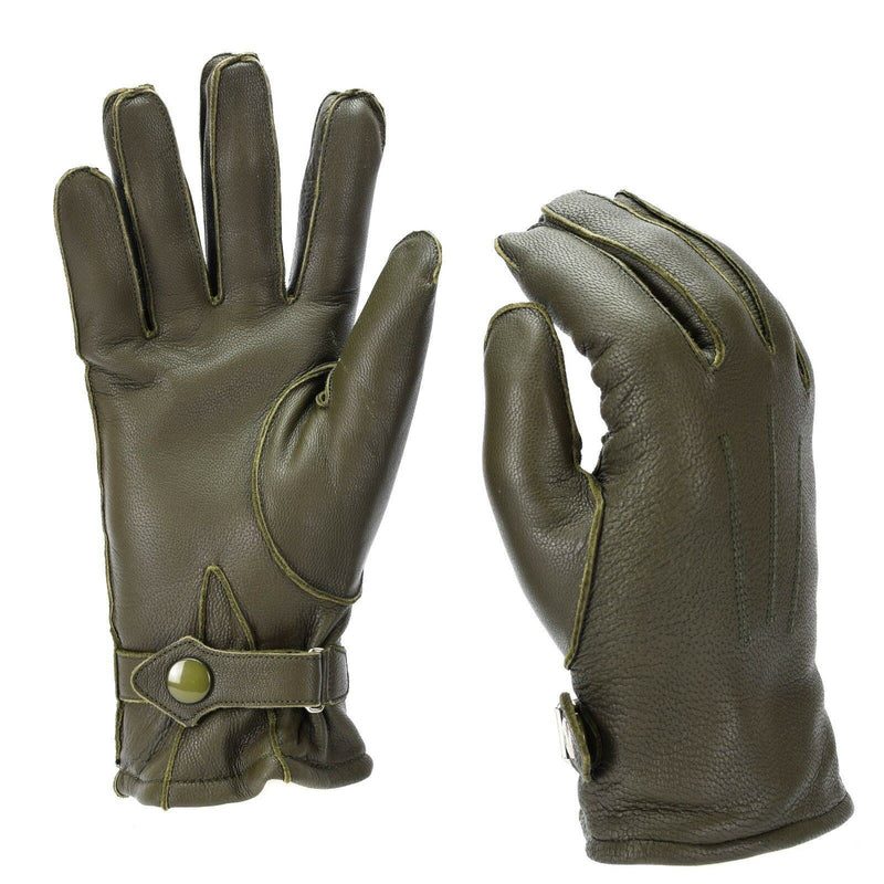 Guantes de cuero de cuero de la policía alemana genuina patrulla oliva lana 100% invierno nuevo