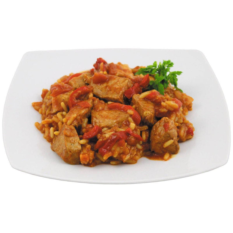 Ejército de ración de emergencia Survival Alimento de carne de cerdo serbia enlatada con arroz 400g lata