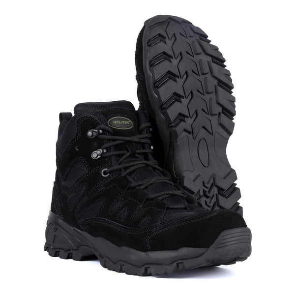 Botas de escuadrón Mil-Tec Botridas Mid-Round Sole Camping Footwear de gamuza negra al aire libre