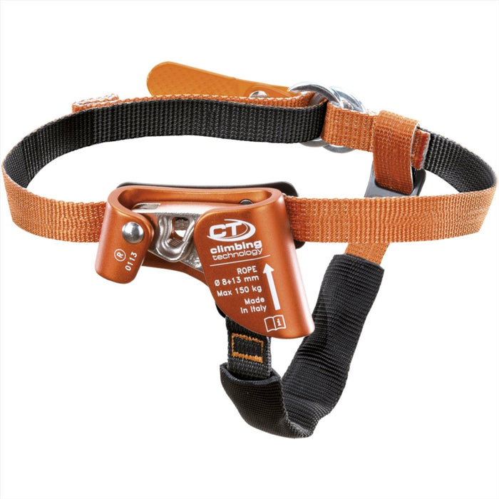 Climbing Technology QUICK STEP-S bloqueador de pie derecho con correa naranja ajustable para escalada con cuerda de 8-13 mm y seguridad