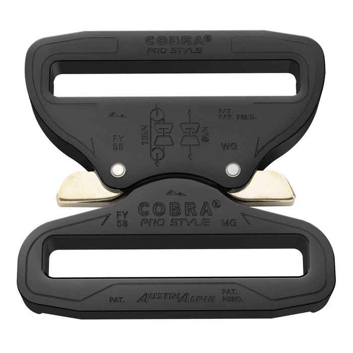 Hebilla de cinturón de liberación rápida de 58 mm de aluminio resistente COBRA PRO STYLE negra con mecanismo de bloqueo doble