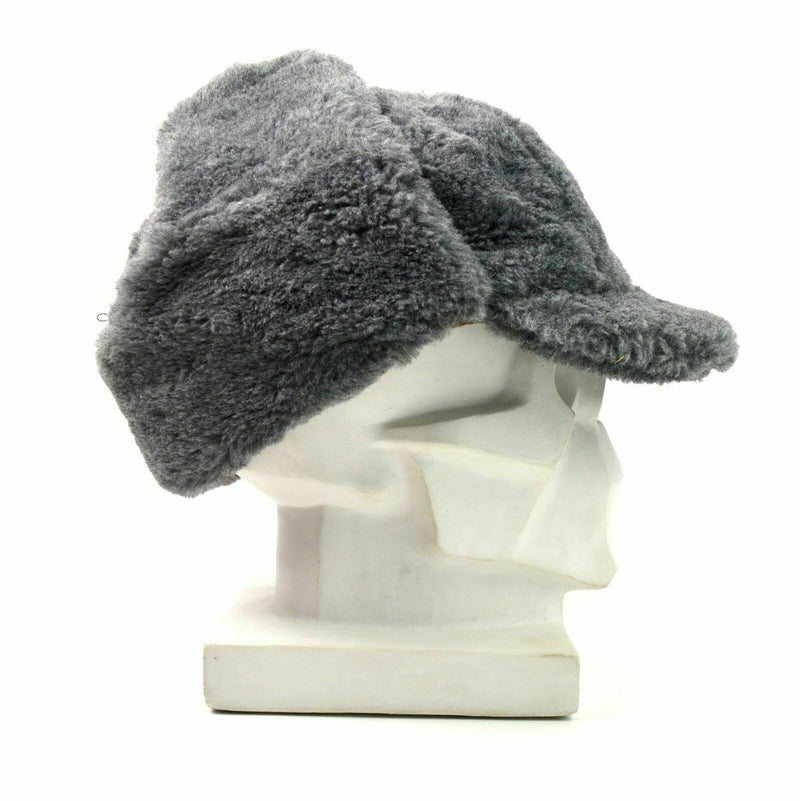 Genuino ejército checo Capa de invierno Ushanka Fur gris Sombrero cálido Cz Militares Isignia