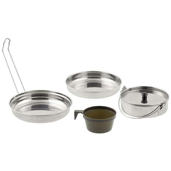 Kit de desorden de marca MFH 5 piezas Set de acero inoxidable para acampar caminata de senderismo