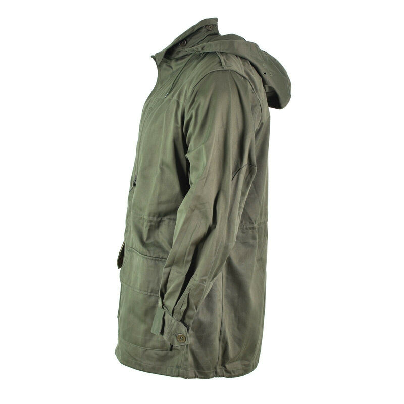 Ejército francés original Olive OD Chaqueta Fatiga Combate Militares capladas Parka sateen