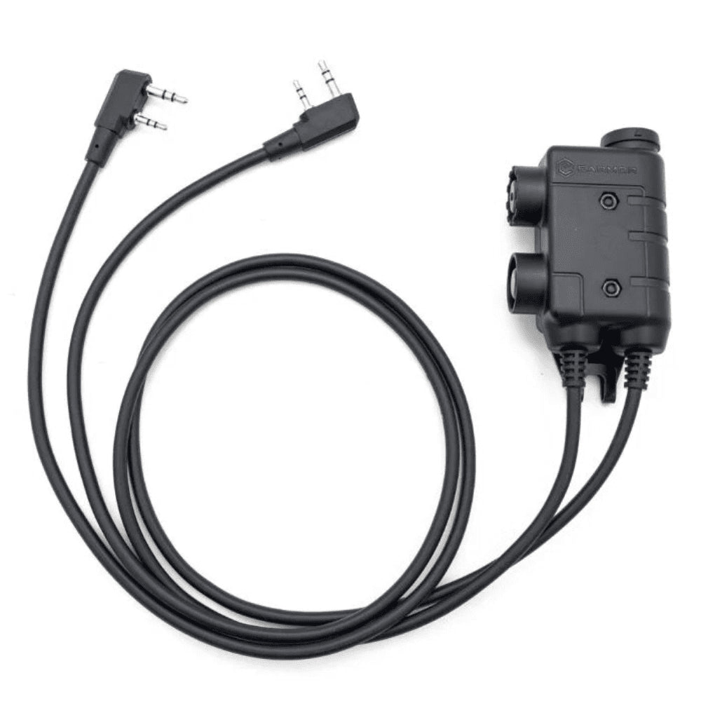 Earmor Adaptador PTT dual Kenwood Baofeng Auriculares tácticos con cable de 2 pines Negro