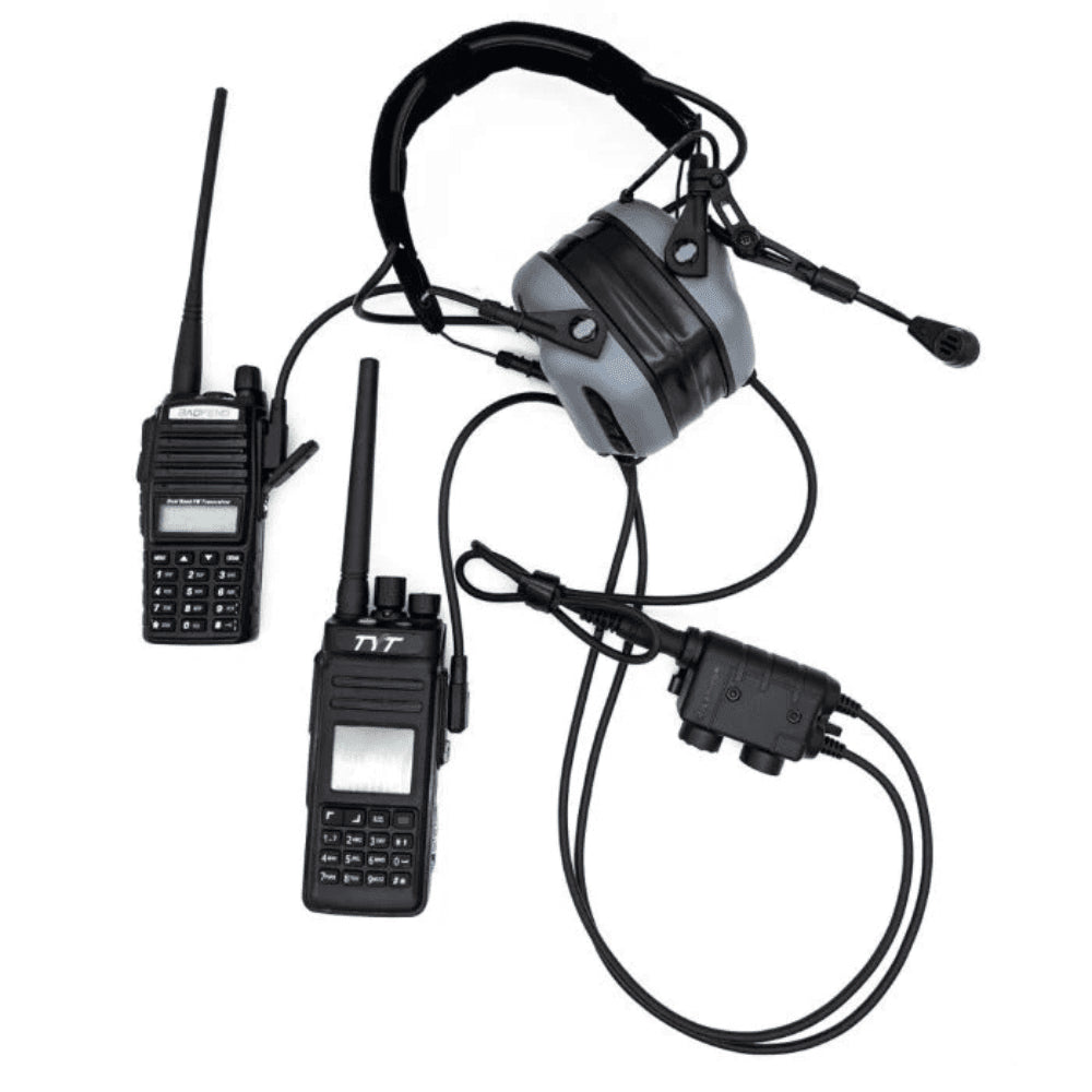 Earmor Adaptador PTT dual Kenwood Baofeng Auriculares tácticos con cable de 2 pines Negro