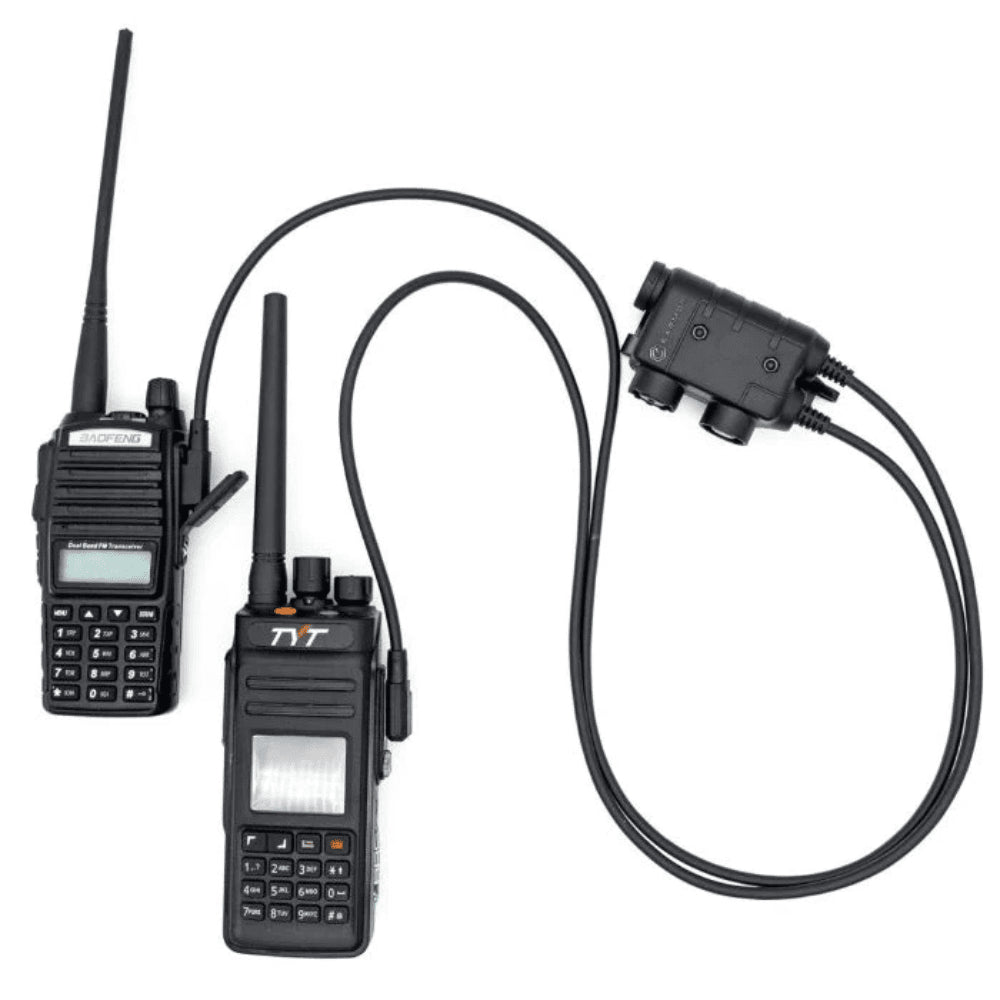 Earmor Adaptador PTT dual Kenwood Baofeng Auriculares tácticos con cable de 2 pines Negro