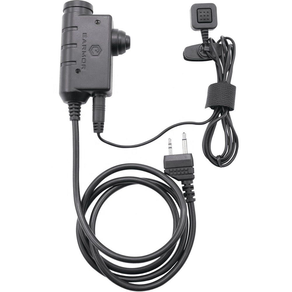 Earmor M52 PTT Adaptador Midland Cable de auriculares tácticos con cable de 2 pines Negro