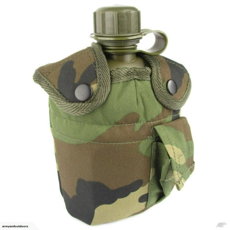 Botella de agua de cantina M1 de estilo del ejército de EE. UU. Con taza de cubierta y clips de Alice Militares de los Estados Unidos