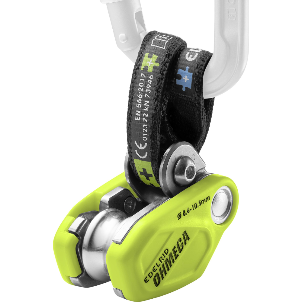 Edelrid Ohmega Asistente de frenado de escalada con polea 8,6–10,5 mm Cuerda Oasis