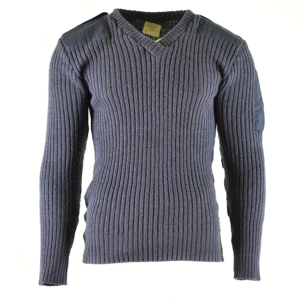 Jumper del ejército británico Original Comando Jumper azul suéter gris lana en V